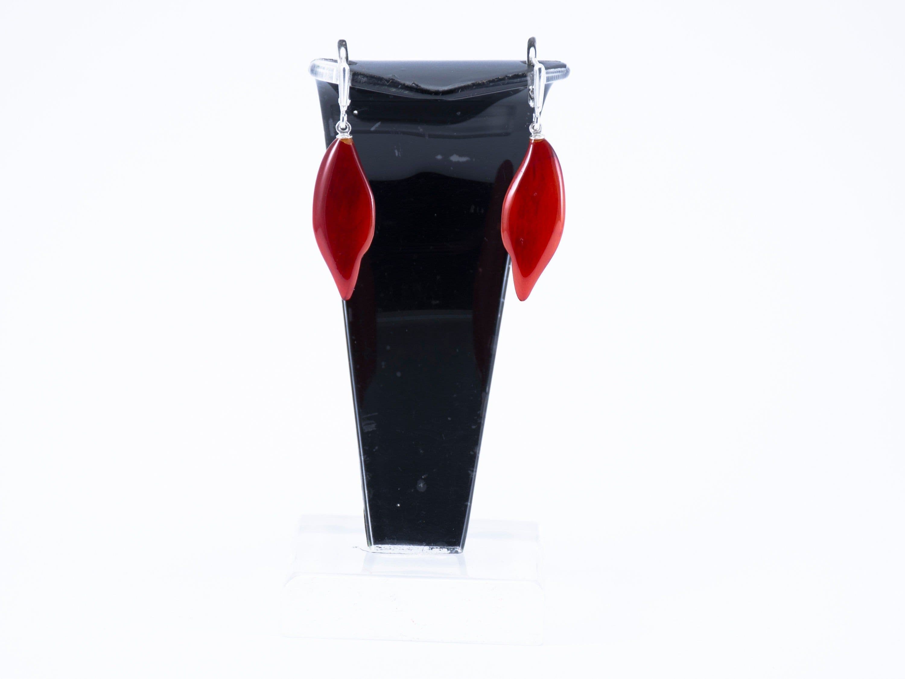 image-Boho earrings of Buffalo horn Red colour with a silver lock Earrings