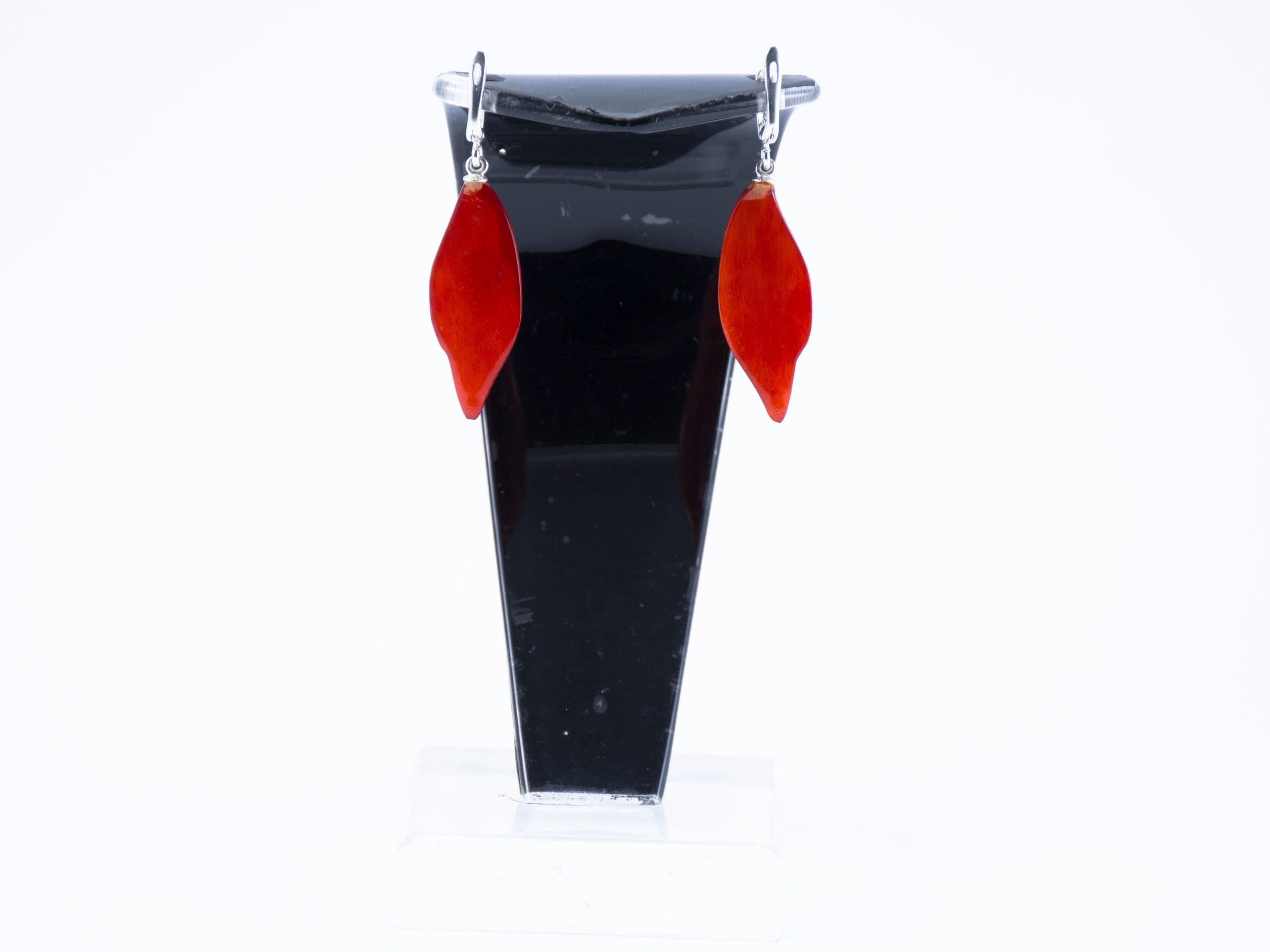image-Boho earrings of Buffalo horn Red colour with a silver lock Earrings