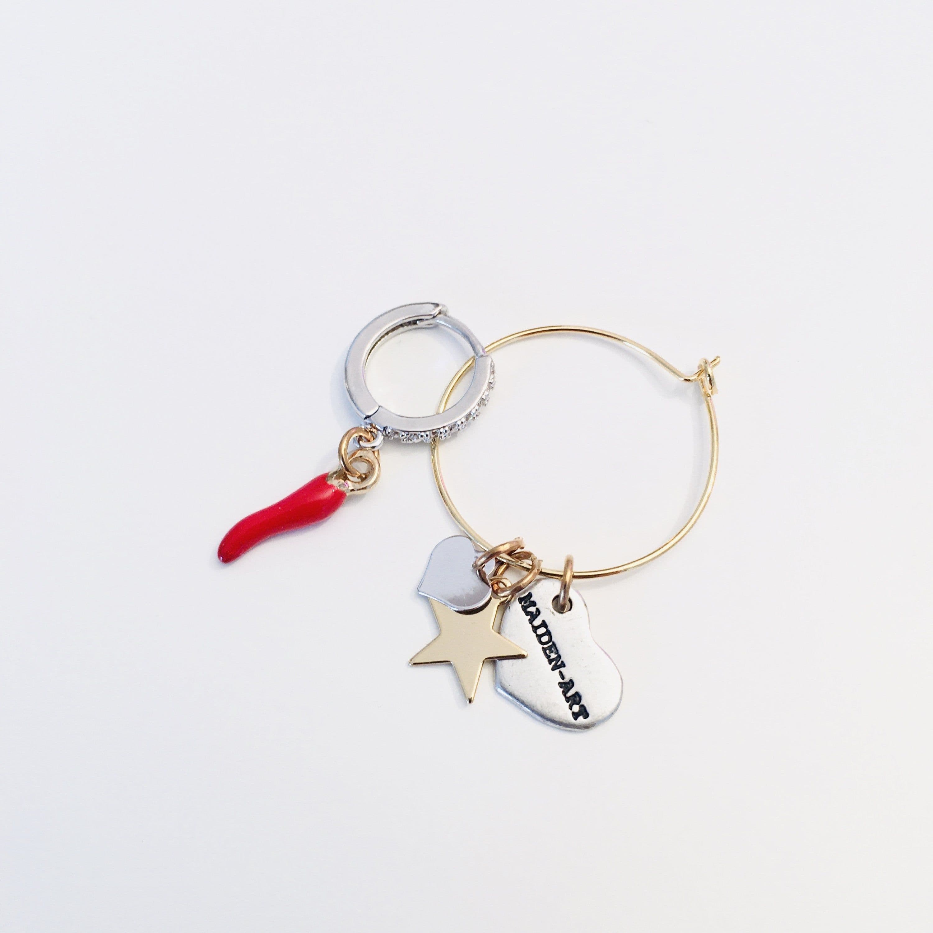 image-Matchy Earrings, Matchy Hoop Earrings with Red Horn Charm and Gold