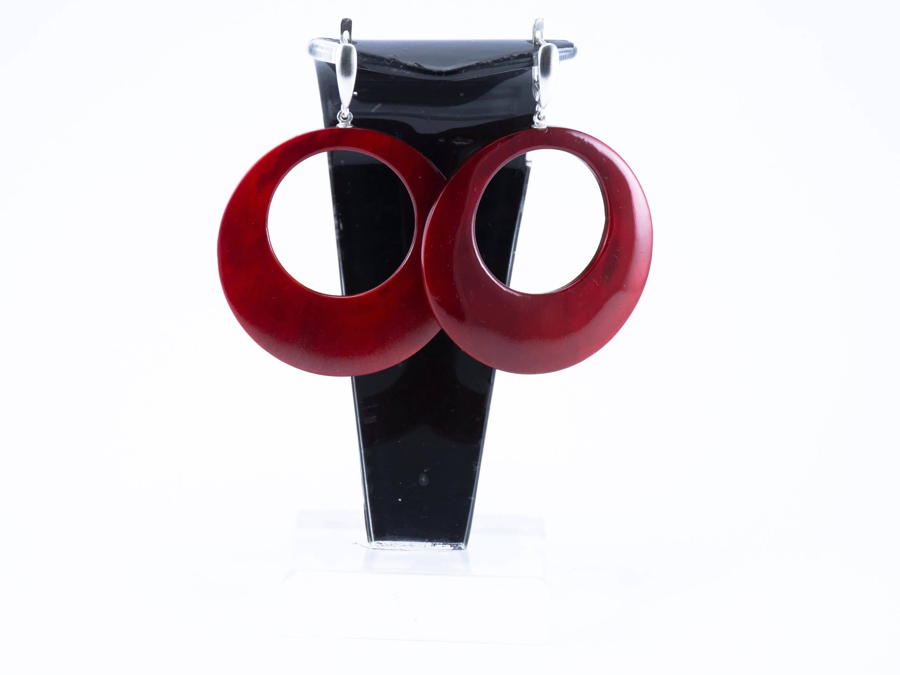 image-Stylish hand carved of horn earrings, handmade jewelry, unique