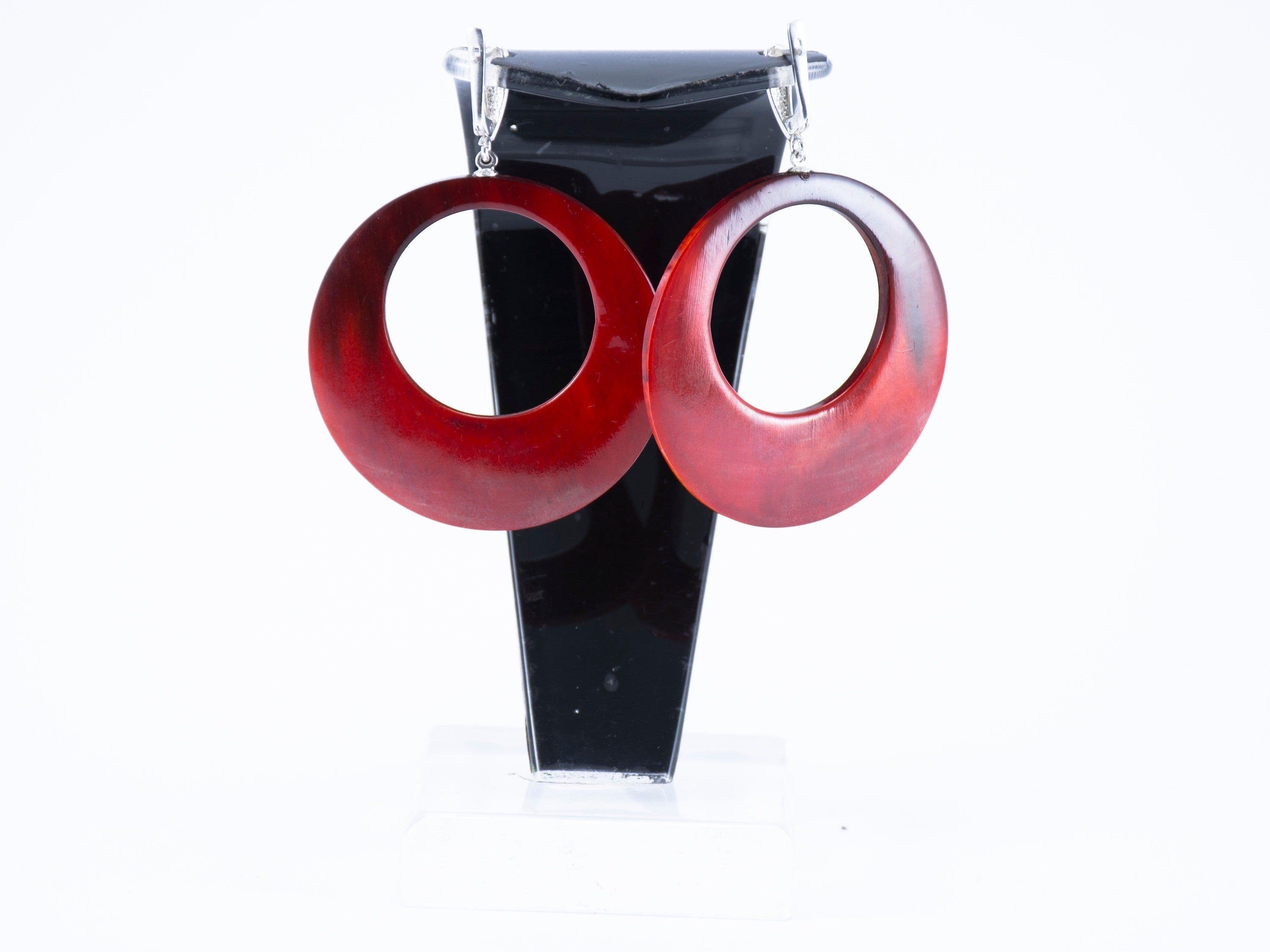 image-Stylish hand carved of horn earrings, handmade jewelry, unique