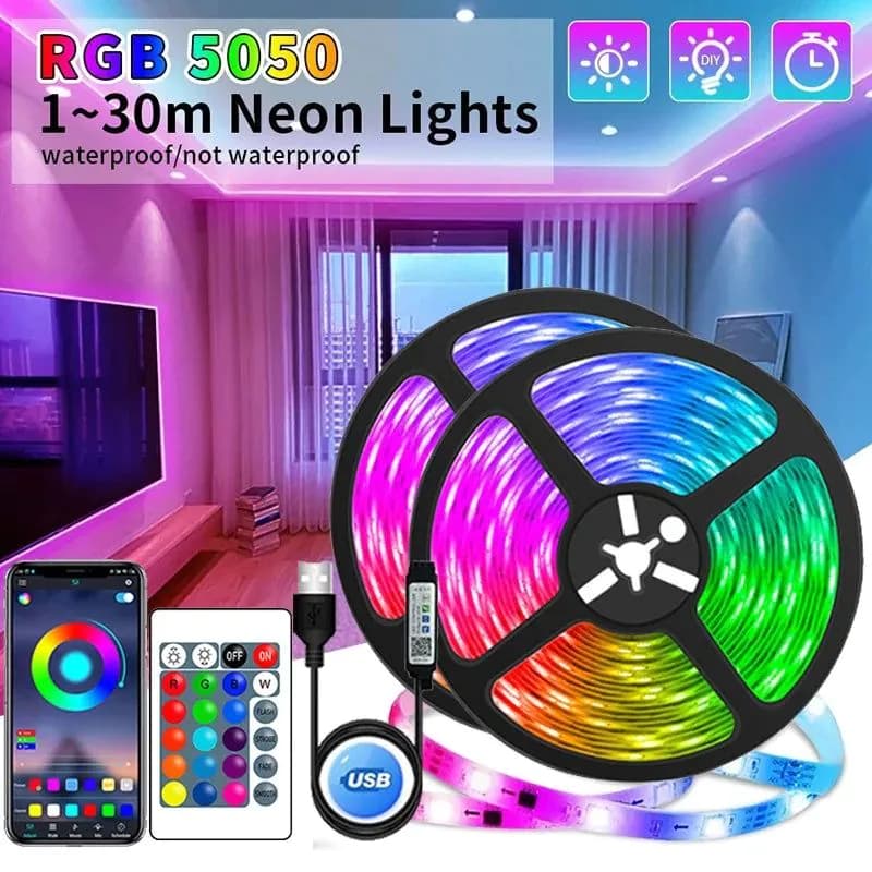 image-USB LED Strip Lights APP Control Color Changing 5050 RGB Led Light Flexible Lamp Tape for Room Decoration TV Backlight Diode