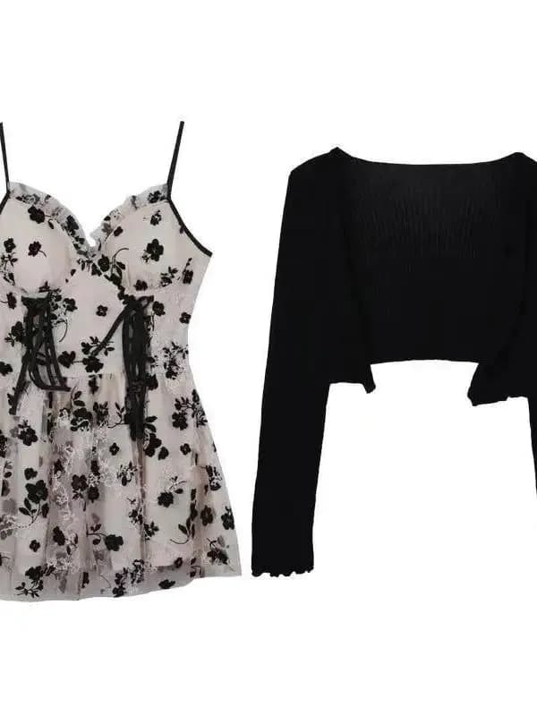 image-French petite floral sling dress with pure desire women's floral camisole dress with sexy spicy girl suit short dress ZYYV