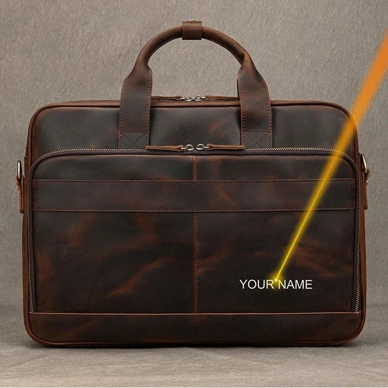 image-Retro Laptop Briefcase Bag Genuine Leather Handbags Casual 15.6" Business Bag Daily Working Tote Bags Men Male bag for documents