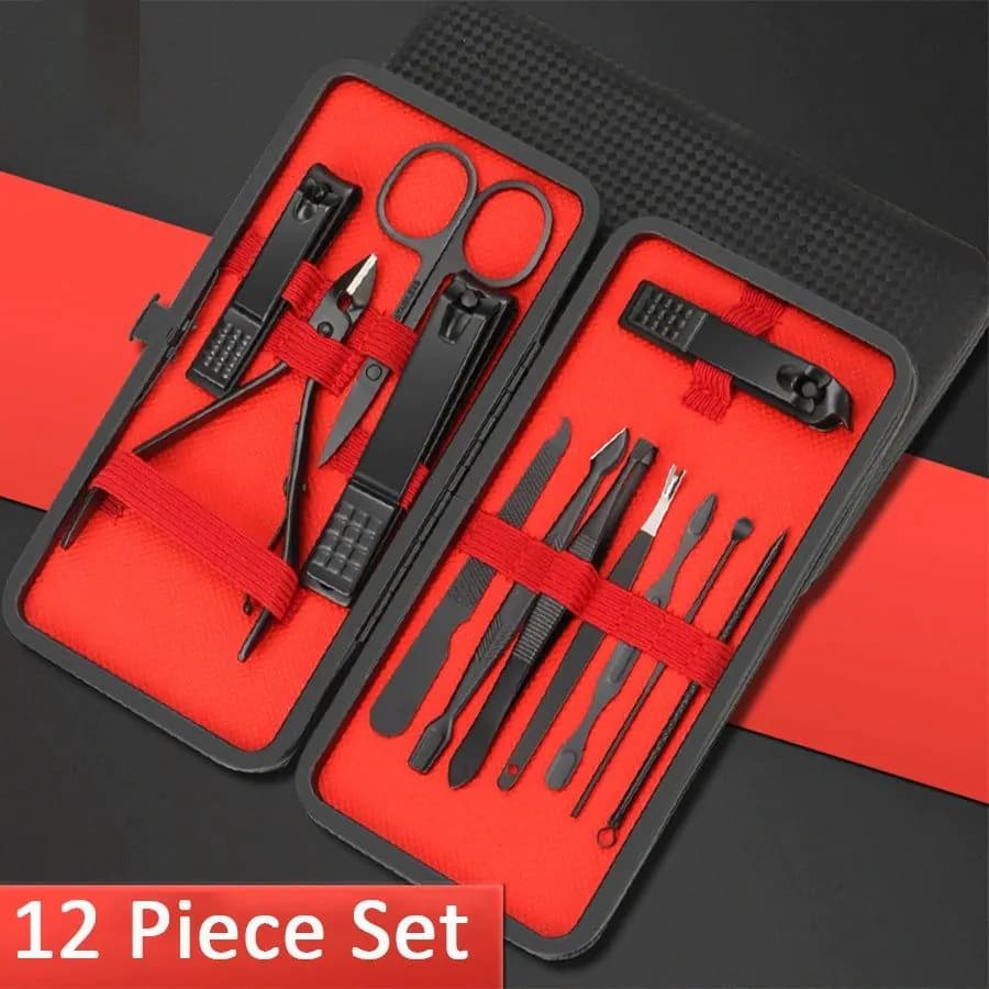 image-7/10/12/18/20/24PCS Set Professional Manicure Set Kits Stainless Steel Fingernail Toenail Clippers Set with Leather Portable
