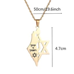 image-Stainless Steel Israel Map Pendant Necklace Hexagram Magen David Star of David Jewish Jewelry