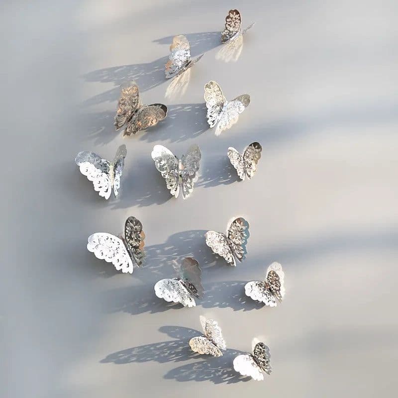 image-12Pcs/Set Hollow 3D Butterfly Wall Stickers For Wedding Decoration Living Room Window Home Decor Gold Silver Butterflies Decals