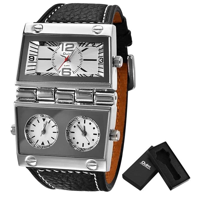 image-New Men Dual Display Sports Watches Oulm Men Watch Fold Big Size Fashion Outdoor Clock Leather Quartz Watch Relogio Masculino