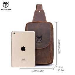 image-BULLCAPTAIN Men's Crossbody Bags Crazy Horse Leather Chest Bag's Leather Crossbody Bages Retro Men's Zip Pocket Short Travel Bag