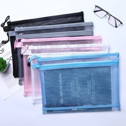 image-Transparent Waterproof Mesh Zipper Pouch Document Bag A4 Size File Folders for School Office Supplies Pencil Case Storage Bags