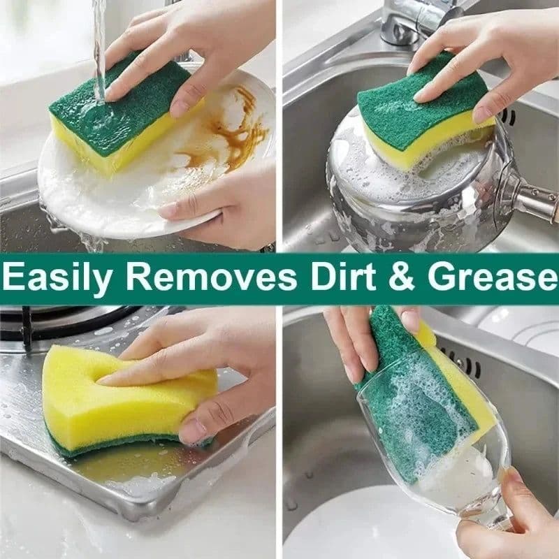 image-Highly absorbent double-sided sponge magic cleaning pot rust sponge cleaning brush kitchen grease cleaning tool