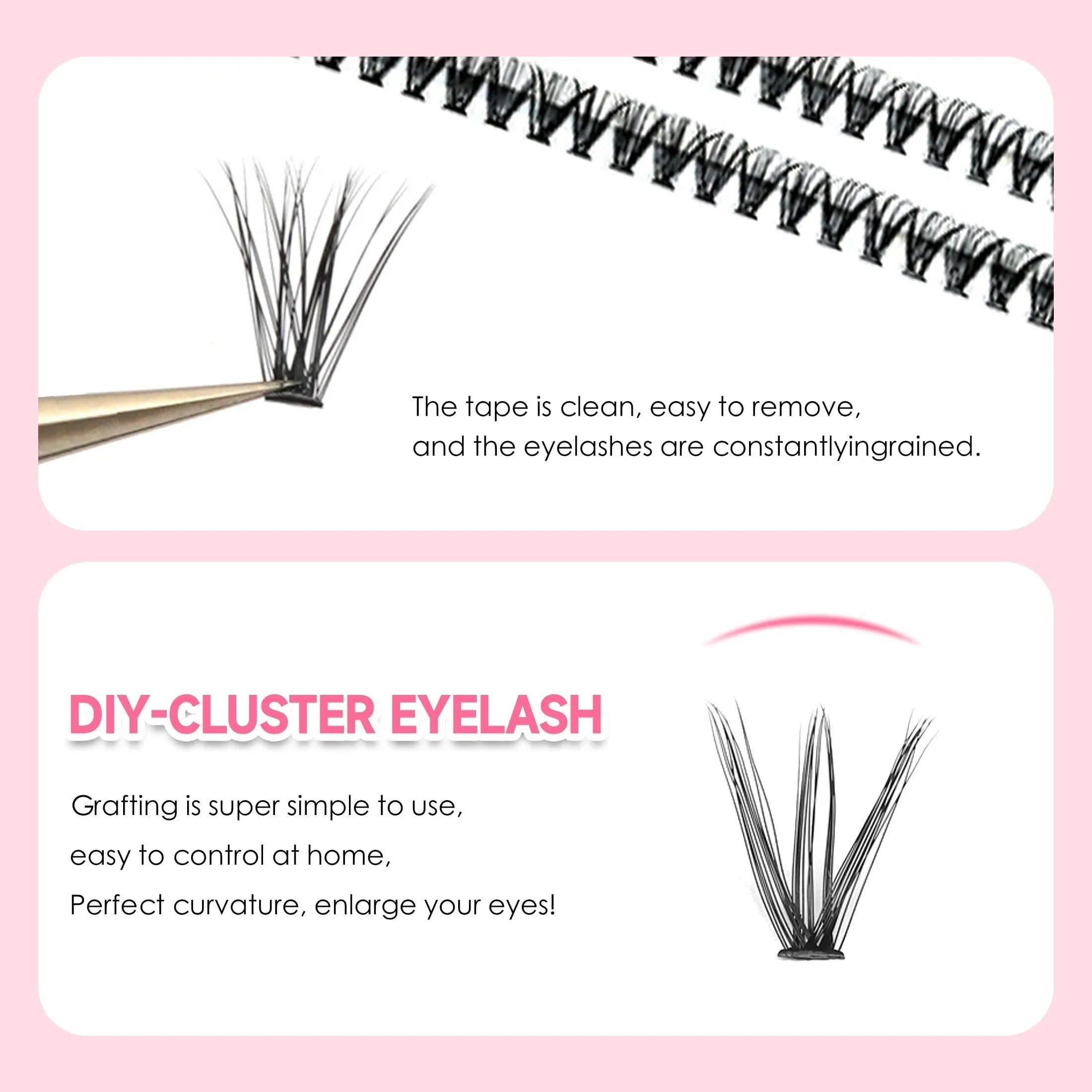image-DIY Lashes Extension Kit Eyelashes 200 PCS Clusters Lash Bond and Seal Makeup Tools for Gluing Lashes Gluing Glue Accessories