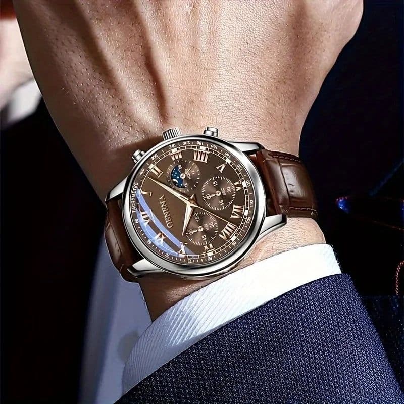 image-GENEVA High Quality Men's Luxury Belt Fashion Quartz Watch Men Round Business Student Sport Waterproof Glow Clock