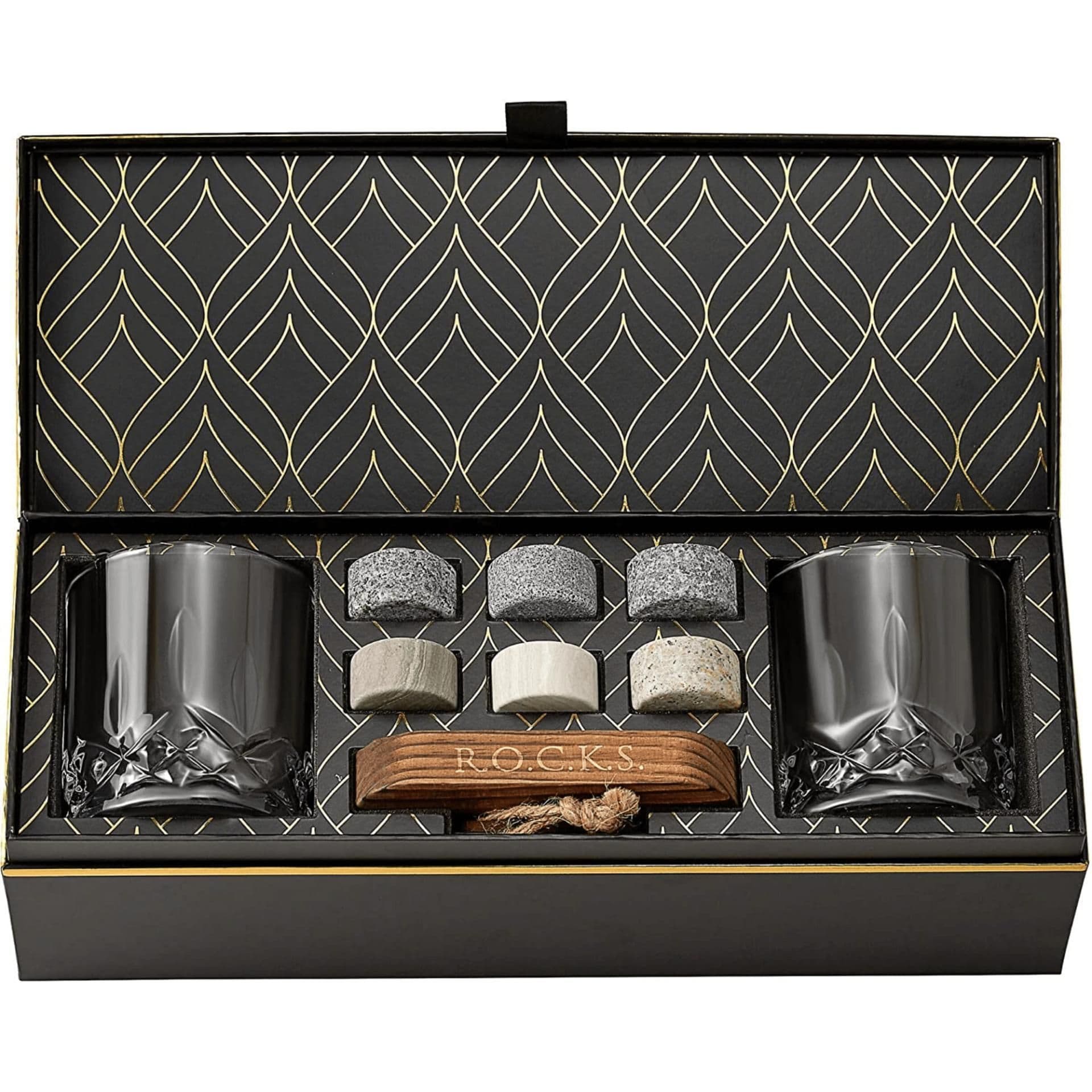 image-Whiskey Chilling Stones Gift Set With 2 Signature Crystal Glasses