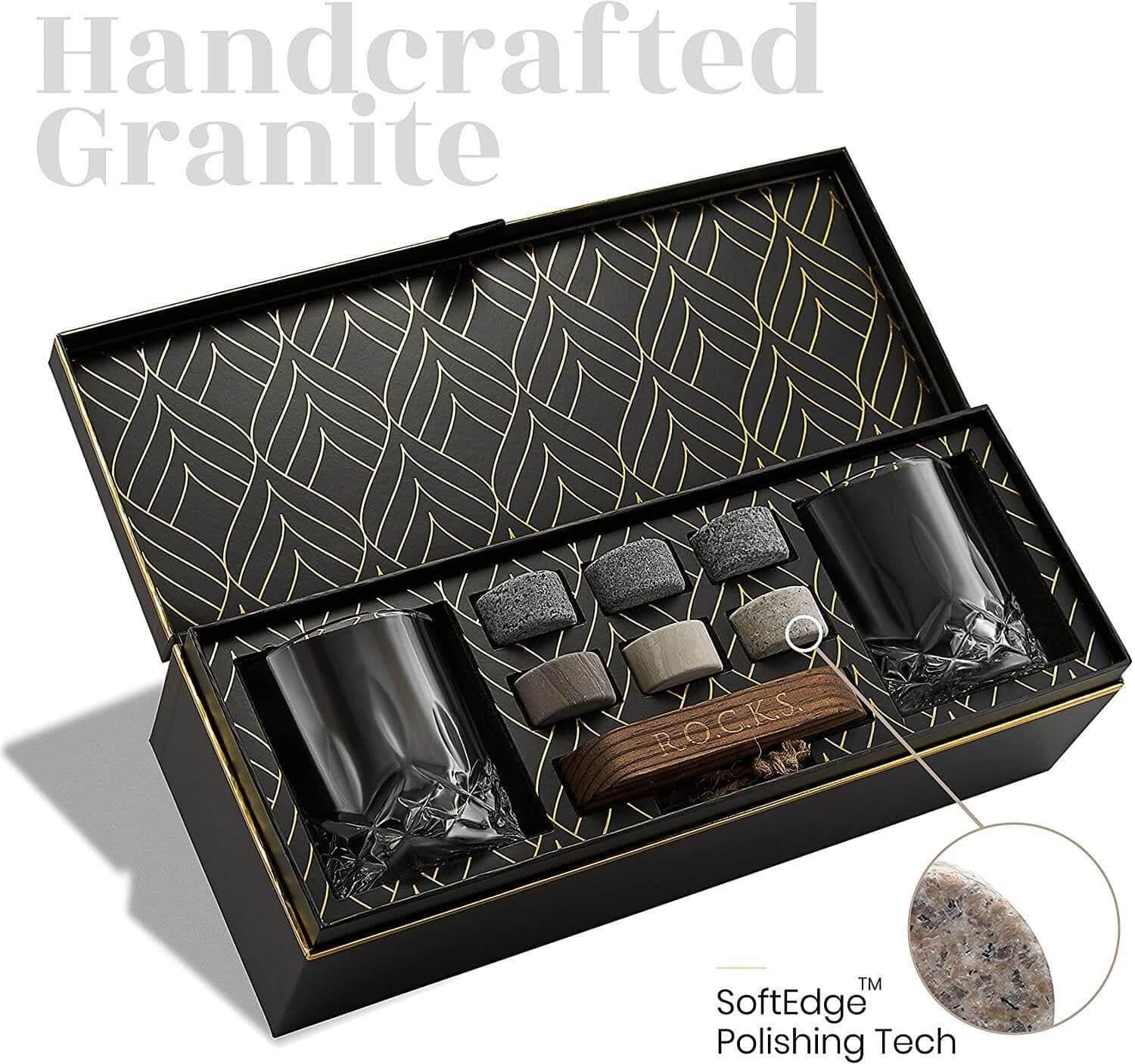 image-Whiskey Chilling Stones Gift Set With 2 Signature Crystal Glasses
