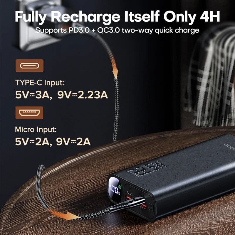 image-QOOVI Power Bank 20000mAh Portable PD 20W Fast Charging Poverbank Mobile Phone External Battery Powerbank For iPhone 13 Xiaomi
