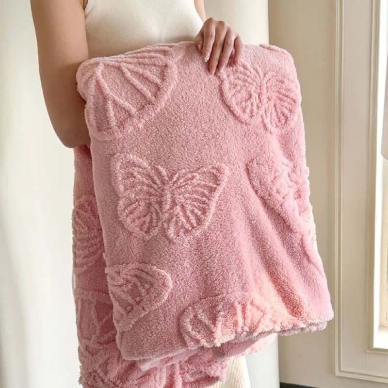 image-1pc Butterfly White Four Seasons Flannel Blanket with Exquisite 3D Butterfly Comfortable and Warm Suitable for Bed Sofa Camping