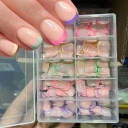 image-240/120Pcs Colorful French Short Square False Nails Full Cover Fake Nail Tip Extension Acrylic Wearable Ballerina Press on Nails