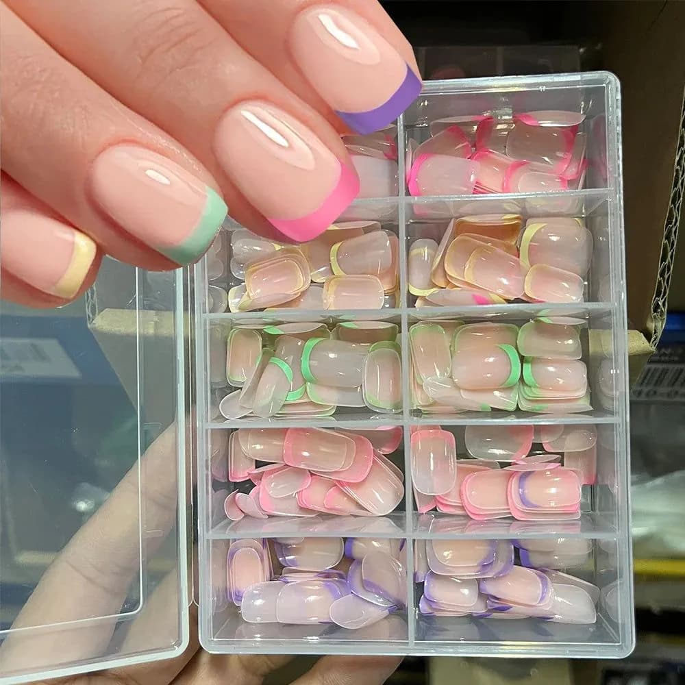 image-240/120Pcs Colorful French Short Square False Nails Full Cover Fake Nail Tip Extension Acrylic Wearable Ballerina Press on Nails