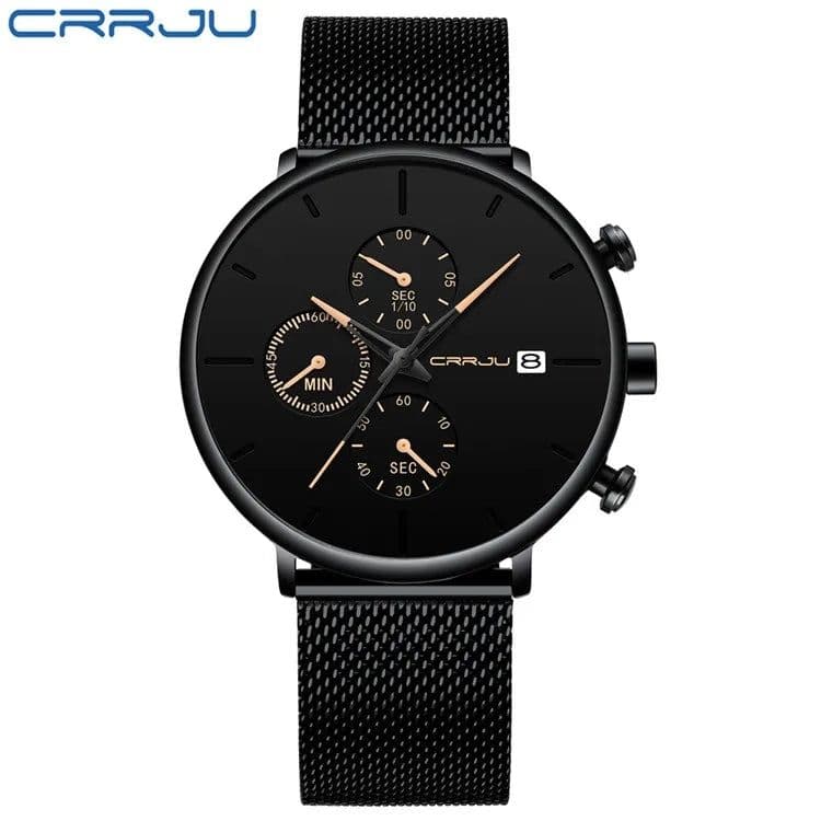 image-CRRJU Mens Watches Luxury Sport Wrist Watch Unique Design Stainless Steel Auto Date Mesh Strap Men Fashion Casual Quartz Watches
