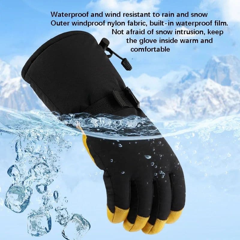 image-Thermal Leather Ski Gloves Velevt Keep Warm Winter Ski Skateboard Gloves Full Finger Windproof Climbing Riding Running Gloves