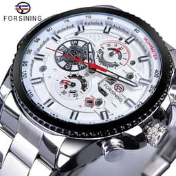 image-Forsining Three Dial Calendar Stainless Steel Men Mechanical Automatic Wrist Watches Top Brand Luxury Military Sport Male Clock