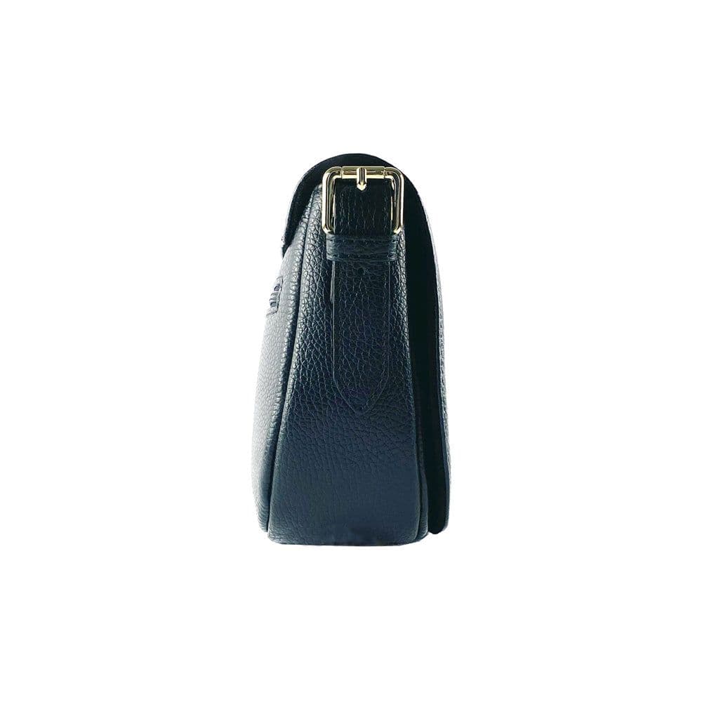 image-RB1002A | Borsa a Tracolla in Vera Pelle Made in Italy con Tracolla removibile in pelle e attacchi con fibbie in metallo Oro Lucido - Colore Nero - Dimensioni: cm 26 x 20 x 10