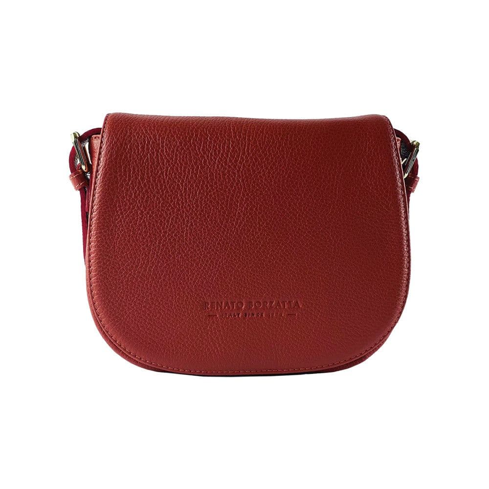 image-RB1002V | Borsa a Tracolla in Vera Pelle Made in Italy con Tracolla removibile in pelle e attacchi con fibbie in metallo Oro Lucido - Colore Rosso - Dimensioni: cm 26 x 20 x 10