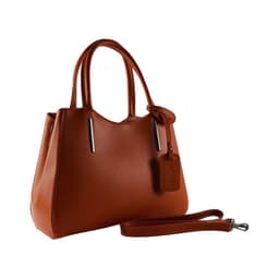 image-RB1004AM | Borsa a Mano in Vera Pelle Made in Italy con Tracollina removibile e attacchi con moschettoni in metallo Canna di Fucile - Colore Paprica - Dimensioni: cm 33 x 25 x 15 + Manici 13 cm
