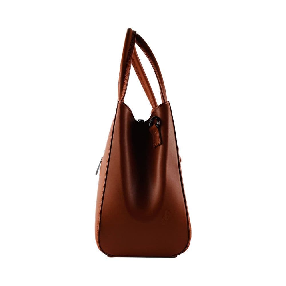image-RB1004AM | Borsa a Mano in Vera Pelle Made in Italy con Tracollina removibile e attacchi con moschettoni in metallo Canna di Fucile - Colore Paprica - Dimensioni: cm 33 x 25 x 15 + Manici 13 cm