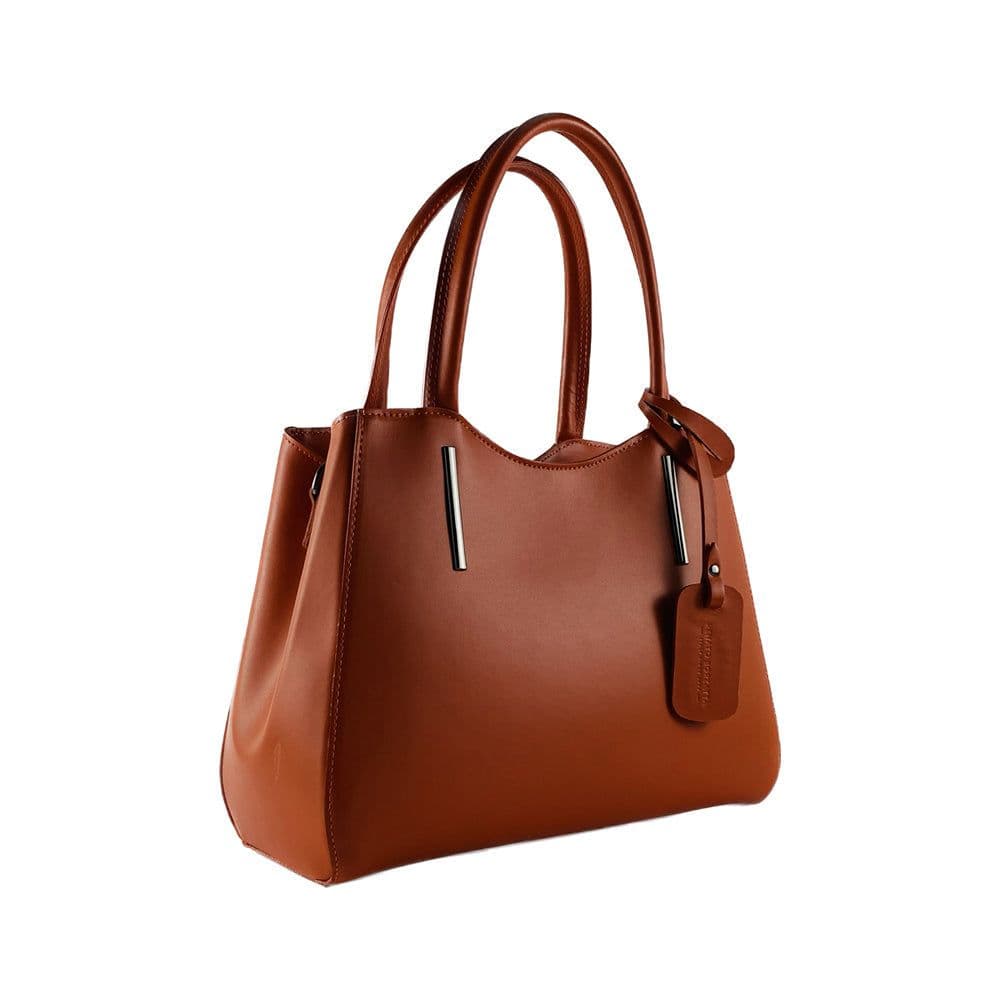 image-RB1004AM | Borsa a Mano in Vera Pelle Made in Italy con Tracollina removibile e attacchi con moschettoni in metallo Canna di Fucile - Colore Paprica - Dimensioni: cm 33 x 25 x 15 + Manici 13 cm