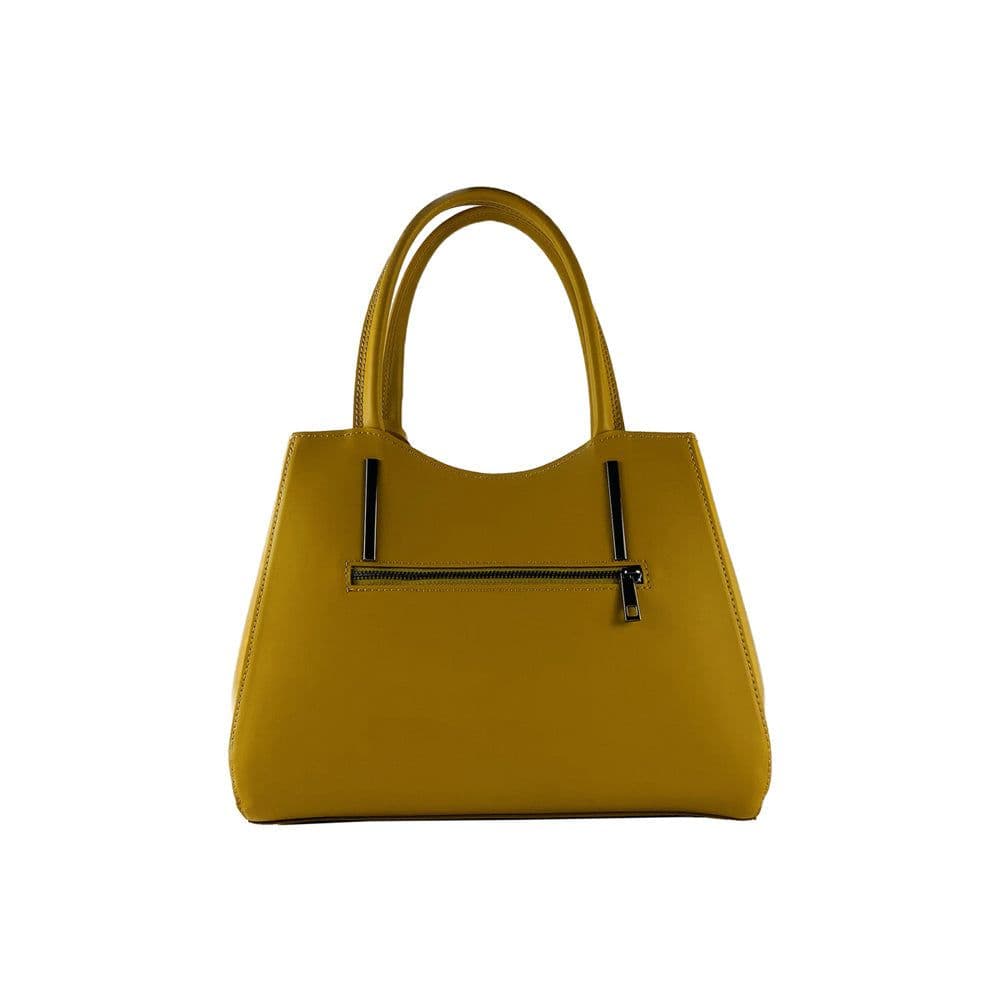 image-RB1004R | Borsa a Mano in Vera Pelle Made in Italy con Tracollina removibile e attacchi con moschettoni in metallo Canna di Fucile - Colore Senape - Dimensioni: cm 33 x 25 x 15 + Manici 13 cm