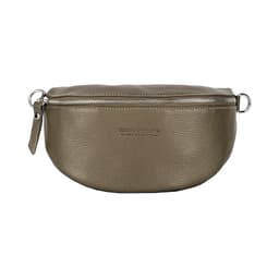 image-RB1015AQ | Marsupio con tracolla removibile in Vera Pelle Made in Italy. Attacchi con moschettoni in metallo Nickel Lucido - Colore Taupe - Dimensioni: 24 x 14 x 7