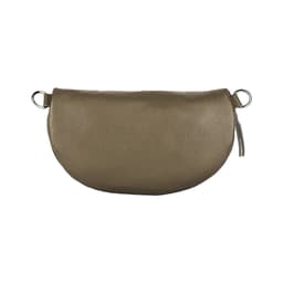 image-RB1015AQ | Marsupio con tracolla removibile in Vera Pelle Made in Italy. Attacchi con moschettoni in metallo Nickel Lucido - Colore Taupe - Dimensioni: 24 x 14 x 7