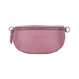image-RB1015AZ | Waist bag with removable shoulder strap in Genuine Leather Made in Italy. Attachments with shiny nickel metal snap hooks - Antique pink color - Dimensions: 24 x 14 x 7