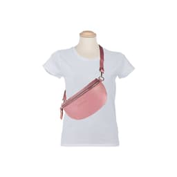 image-RB1015AZ | Waist bag with removable shoulder strap in Genuine Leather Made in Italy. Attachments with shiny nickel metal snap hooks - Antique pink color - Dimensions: 24 x 14 x 7