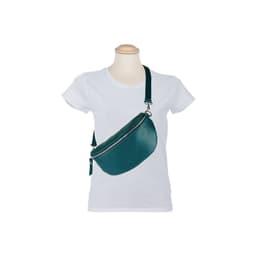 image-RB1015BZ | Waist bag with removable shoulder strap in Genuine Leather Made in Italy. Attachments with shiny nickel metal snap hooks - Teal color - Dimensions: 24 x 14 x 7
