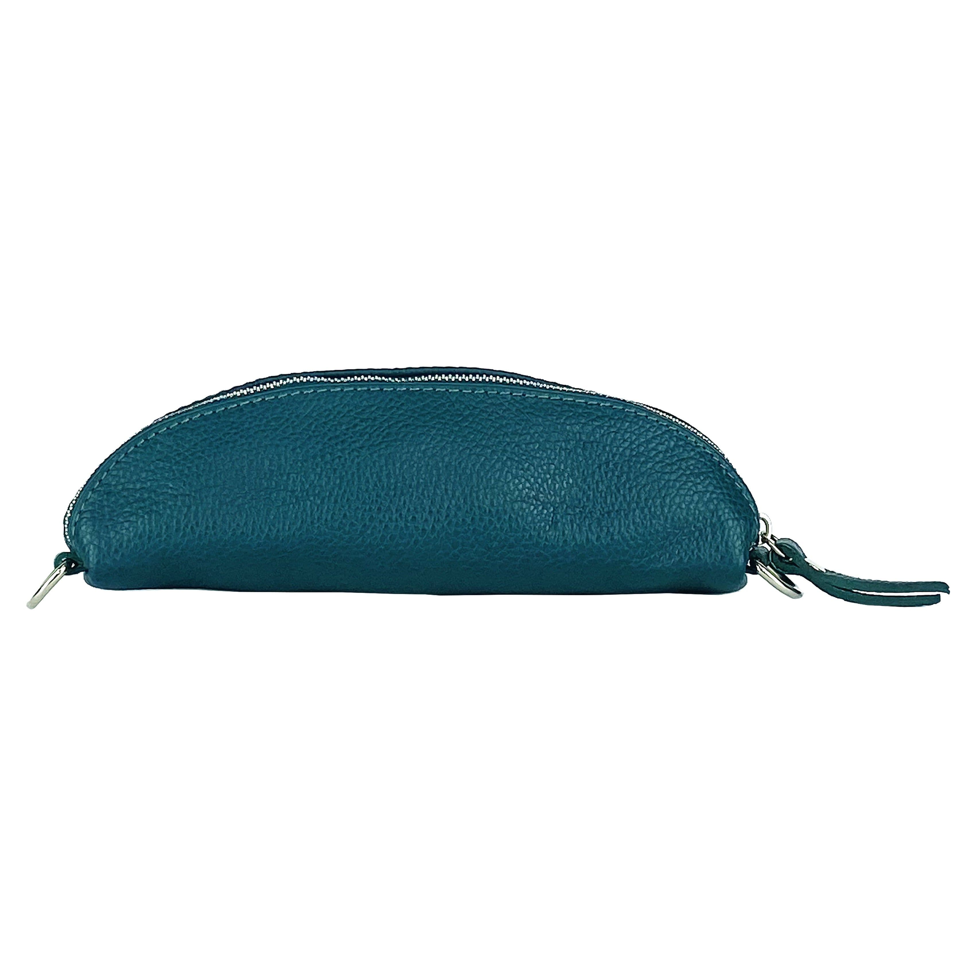 image-RB1015BZ | Marsupio con tracolla removibile in Vera Pelle Made in Italy. Attacchi con moschettoni in metallo Nickel Lucido - Colore Ottanio - Dimensioni: 24 x 14 x 7