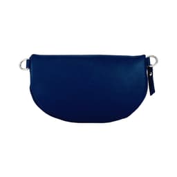 image-RB1015D | Waist bag with removable shoulder strap in Genuine Leather Made in Italy. Attachments with shiny nickel metal snap hooks - Blue color - Dimensions: 24 x 14 x 7
