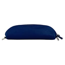 image-RB1015D | Waist bag with removable shoulder strap in Genuine Leather Made in Italy. Attachments with shiny nickel metal snap hooks - Blue color - Dimensions: 24 x 14 x 7