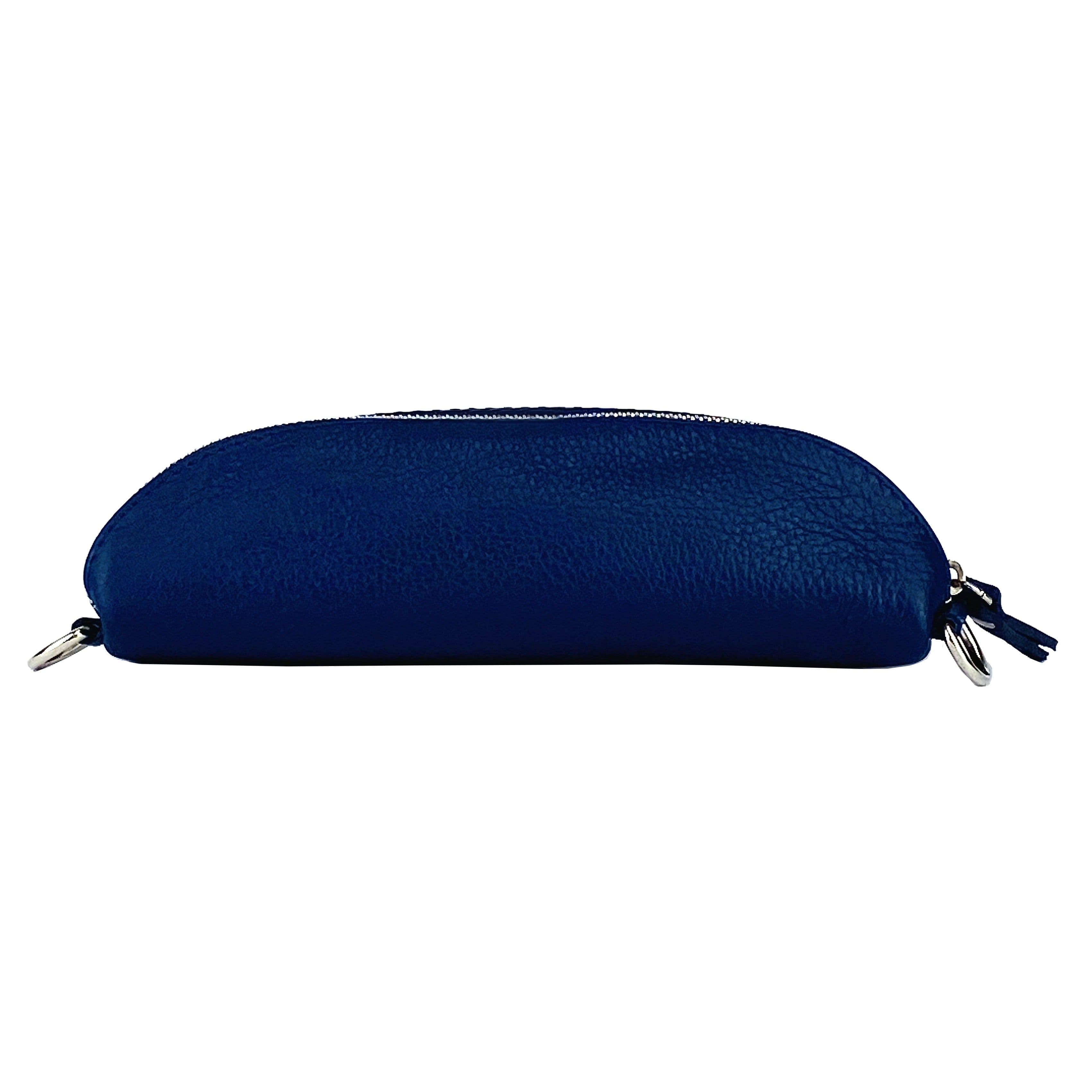 image-RB1015D | Waist bag with removable shoulder strap in Genuine Leather Made in Italy. Attachments with shiny nickel metal snap hooks - Blue color - Dimensions: 24 x 14 x 7