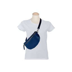 image-RB1015D | Waist bag with removable shoulder strap in Genuine Leather Made in Italy. Attachments with shiny nickel metal snap hooks - Blue color - Dimensions: 24 x 14 x 7