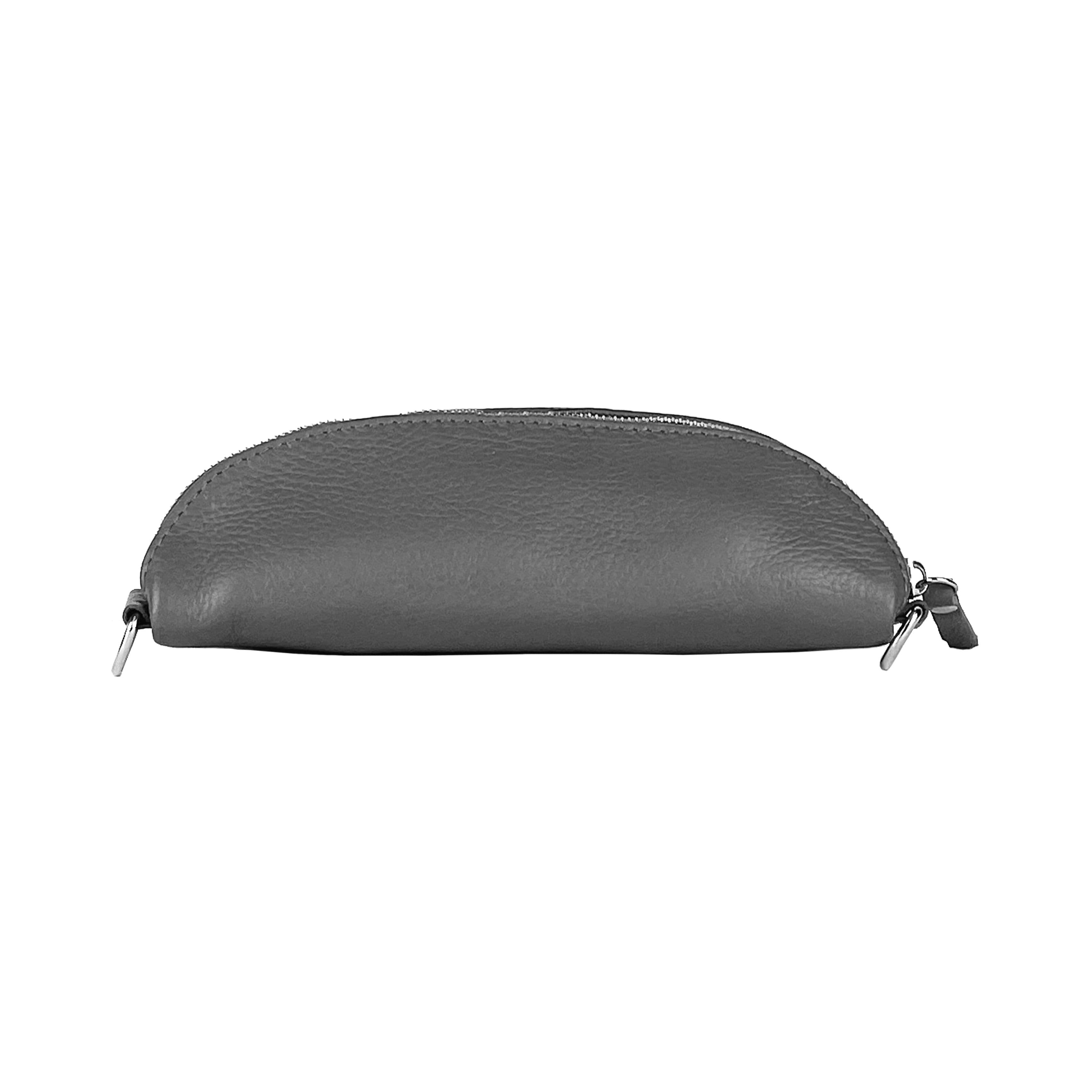 image-RB1015F | Marsupio con tracolla removibile in Vera Pelle Made in Italy. Attacchi con moschettoni in metallo Nickel Lucido - Colore Grigio - Dimensioni: 24 x 14 x 7