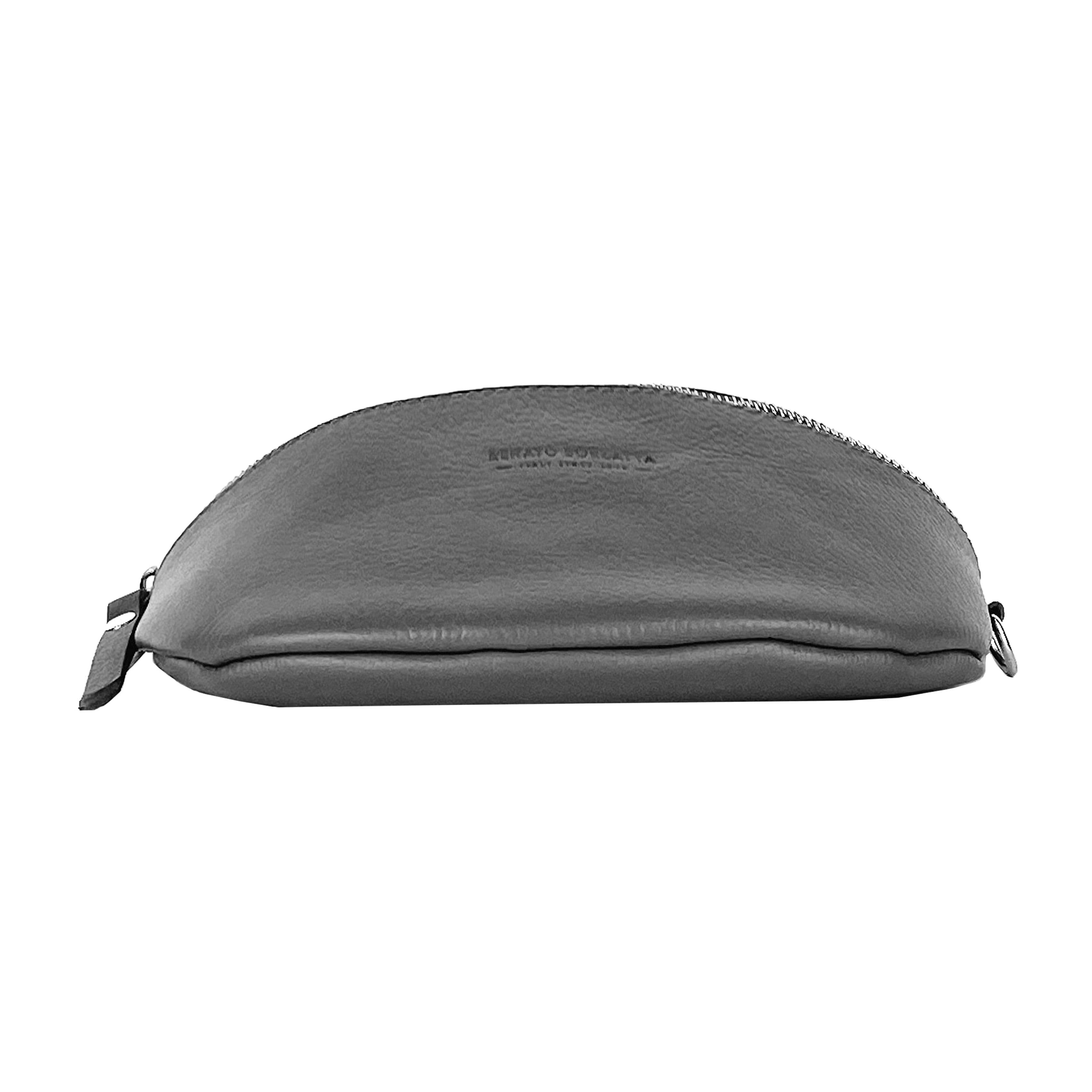 image-RB1015F | Marsupio con tracolla removibile in Vera Pelle Made in Italy. Attacchi con moschettoni in metallo Nickel Lucido - Colore Grigio - Dimensioni: 24 x 14 x 7