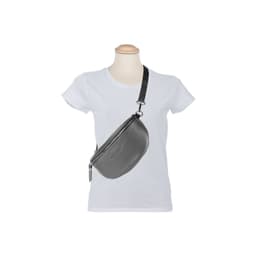 image-RB1015F | Marsupio con tracolla removibile in Vera Pelle Made in Italy. Attacchi con moschettoni in metallo Nickel Lucido - Colore Grigio - Dimensioni: 24 x 14 x 7