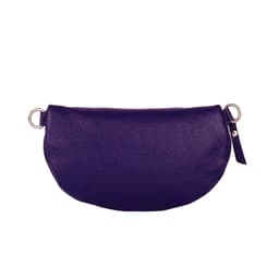 image-RB1015Y | Waist bag with removable shoulder strap in Genuine Leather Made in Italy. Attachments with shiny nickel metal snap hooks - Purple color - Dimensions: 24 x 14 x 7
