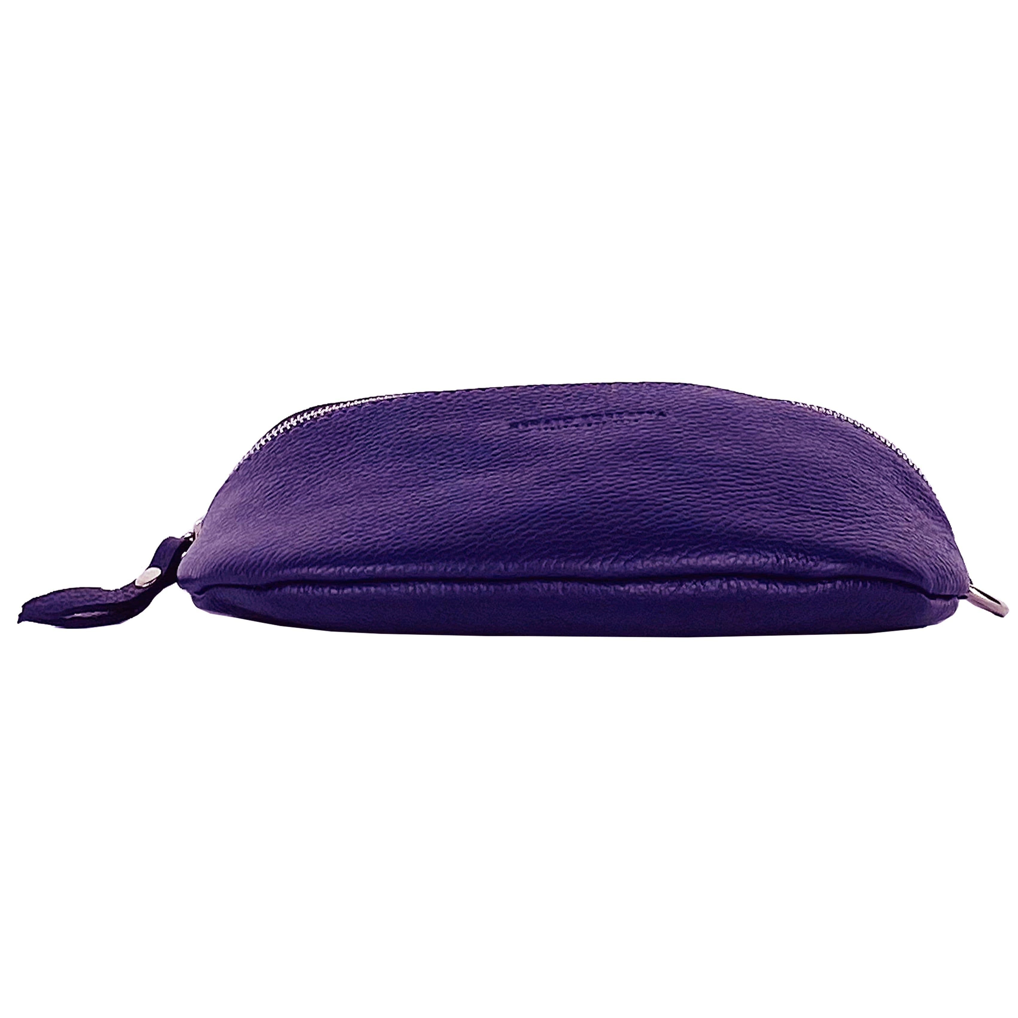 image-RB1015Y | Waist bag with removable shoulder strap in Genuine Leather Made in Italy. Attachments with shiny nickel metal snap hooks - Purple color - Dimensions: 24 x 14 x 7