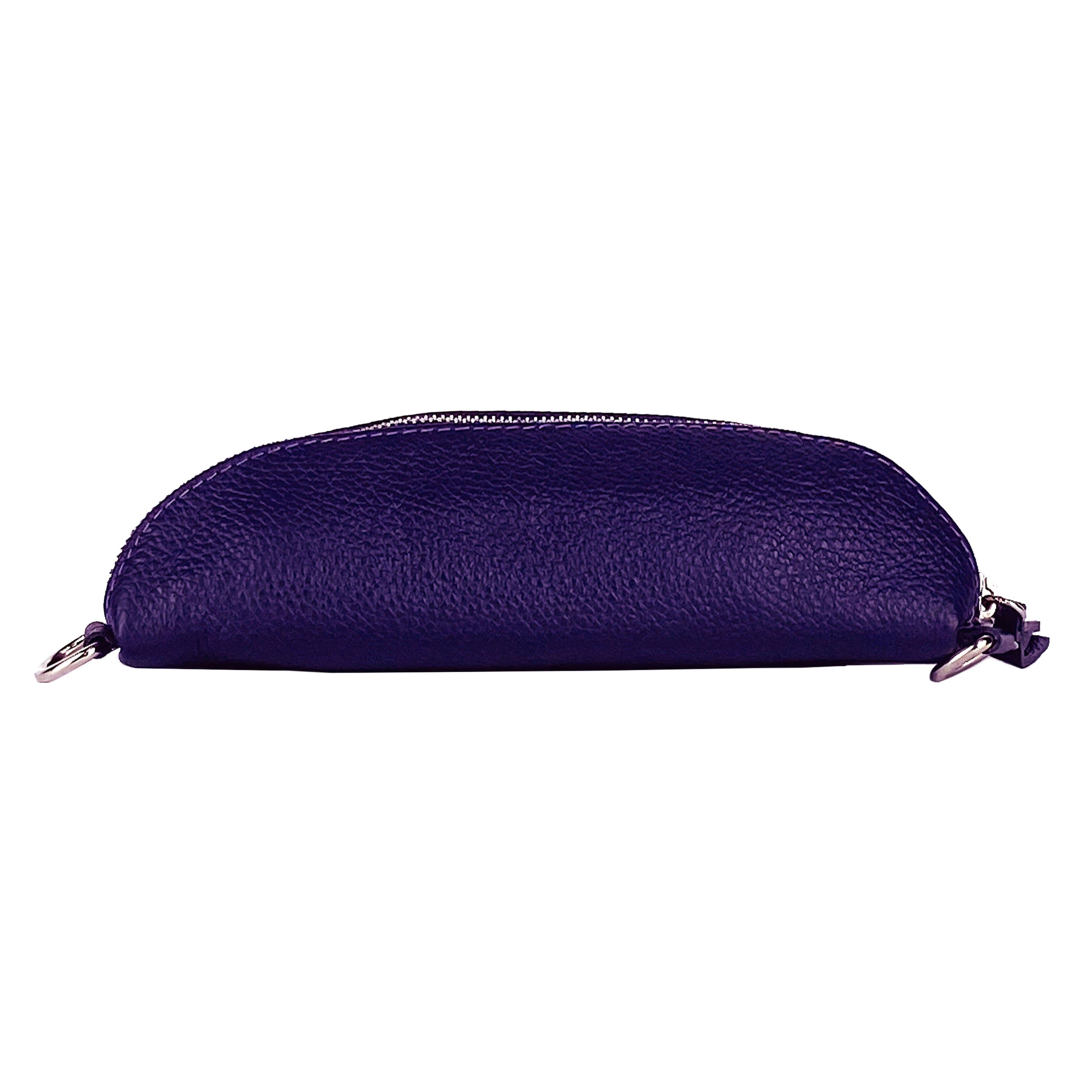 image-RB1015Y | Marsupio con tracolla removibile in Vera Pelle Made in Italy. Attacchi con moschettoni in metallo Nickel Lucido - Colore Viola - Dimensioni: 24 x 14 x 7
