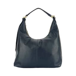 image-RB1017A | Soft women's shoulder bag in genuine leather Made in Italy with single handle and removable shoulder strap. Attachments with shiny gold metal snap hooks - Black color - Dimensions: 36 x 40 x 13 cm