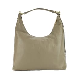 image-RB1017AQ | Soft women's shoulder bag in genuine leather Made in Italy with single handle and removable shoulder strap. Attachments with shiny gold metal snap hooks - Taupe color - Dimensions: 36 x 40 x 13 cm